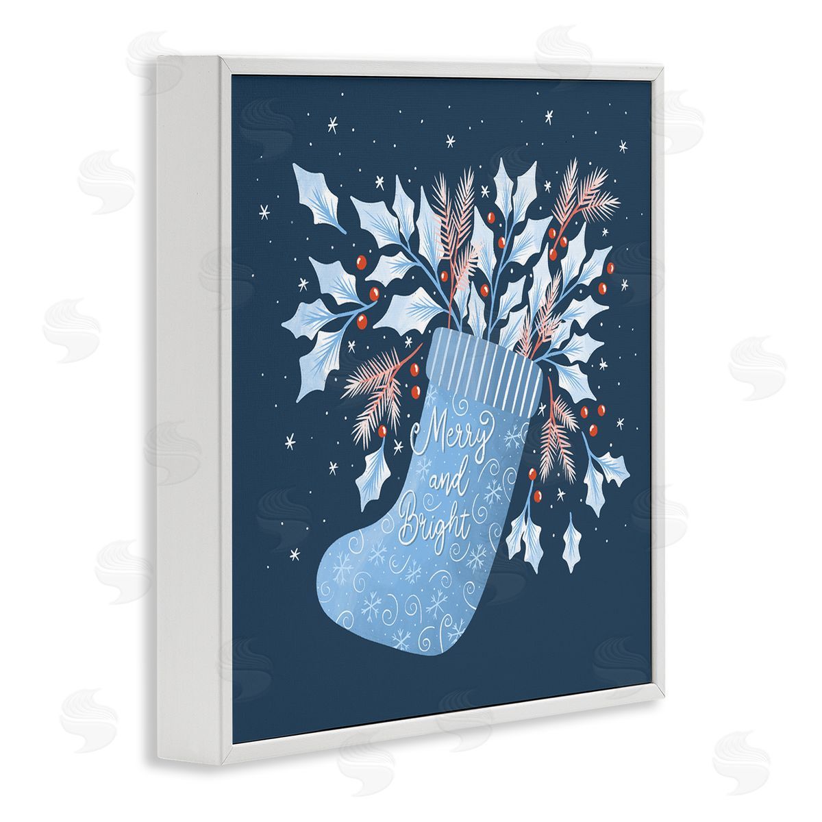 Dominika Godette Merry & Bright Seasonal Holly Berry Sprigs Stocking White Framed Glicee Wall Art Print