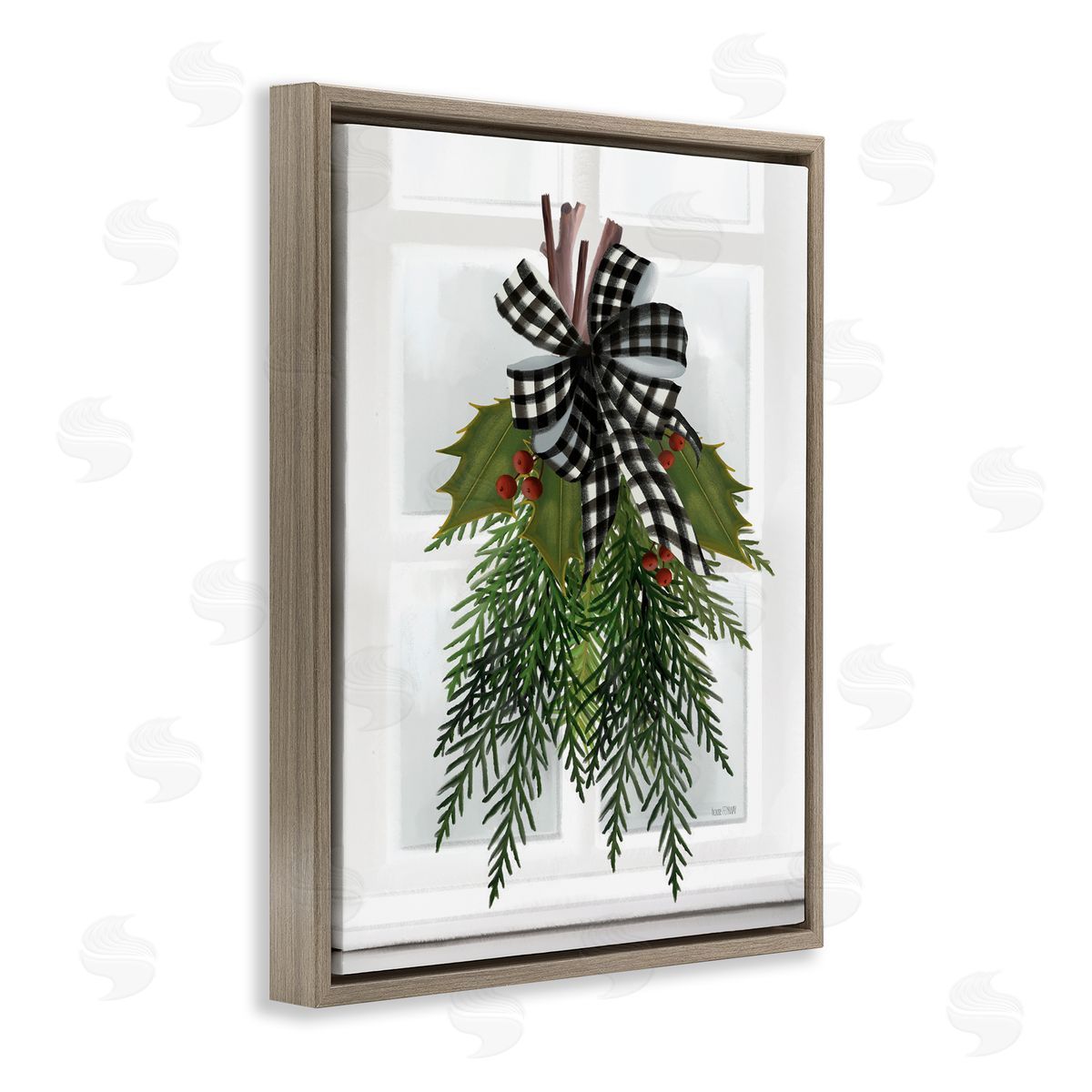 House Fenway Hanging Holly Botanicals Mistletoe Seasonal Winter Flowers Brown Floating Frame Canvas Wall Art Print