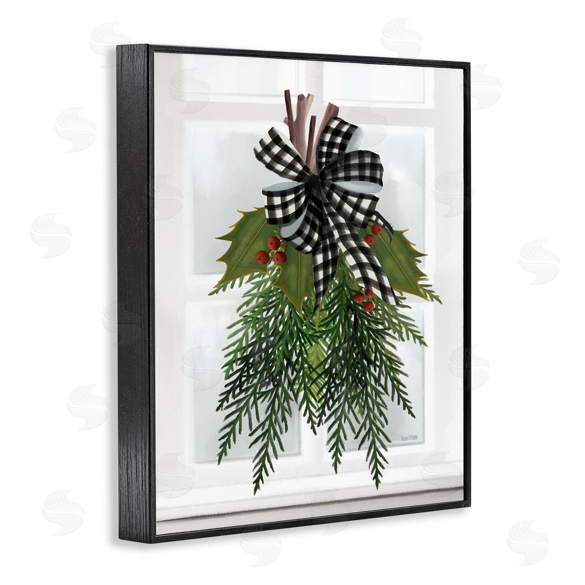 House Fenway Hanging Holly Botanicals Mistletoe Seasonal Winter Flowers Black Framed Giclee Wall Art Print
