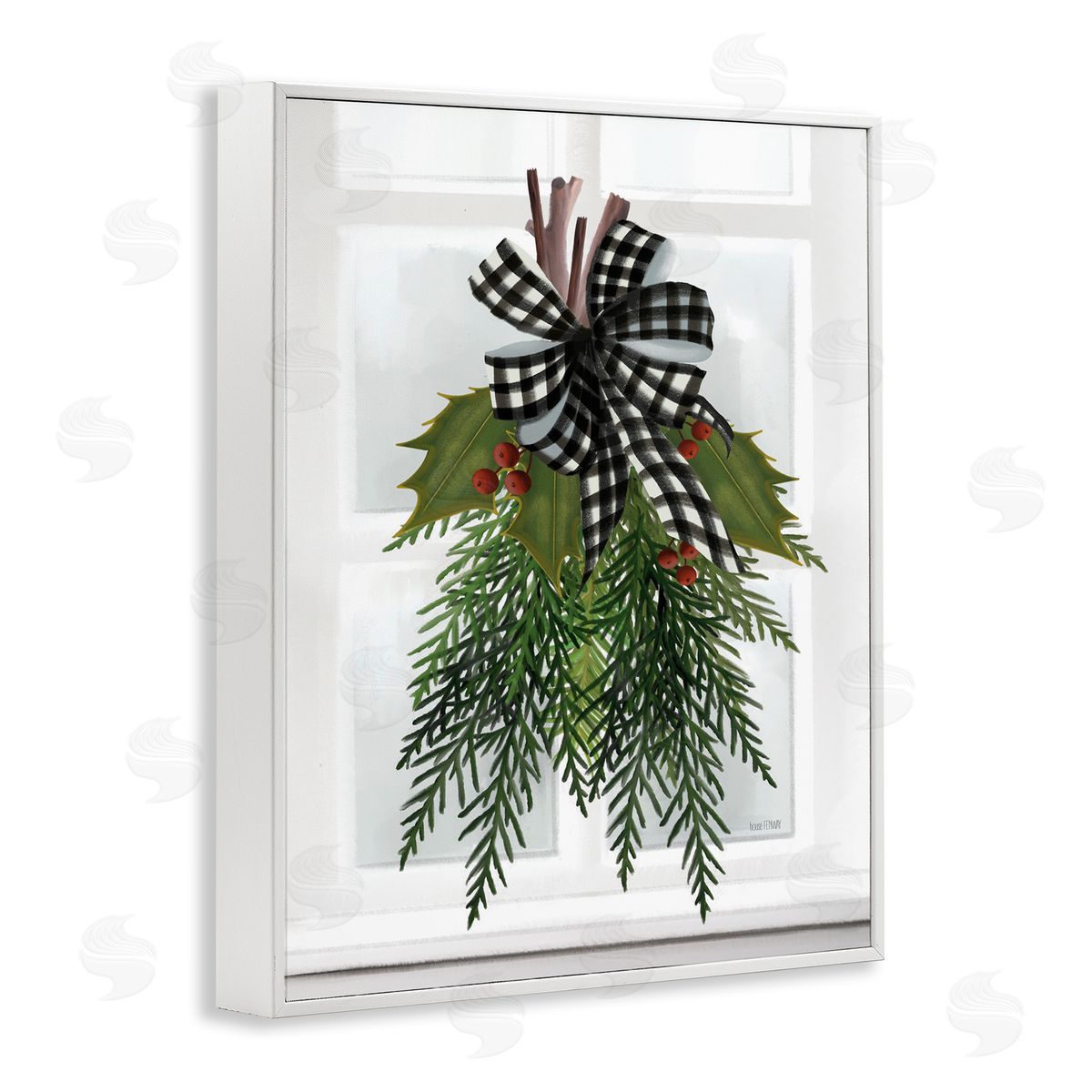 House Fenway Hanging Holly Botanicals Mistletoe Seasonal Winter Flowers White Framed Giclee Wall Art Print