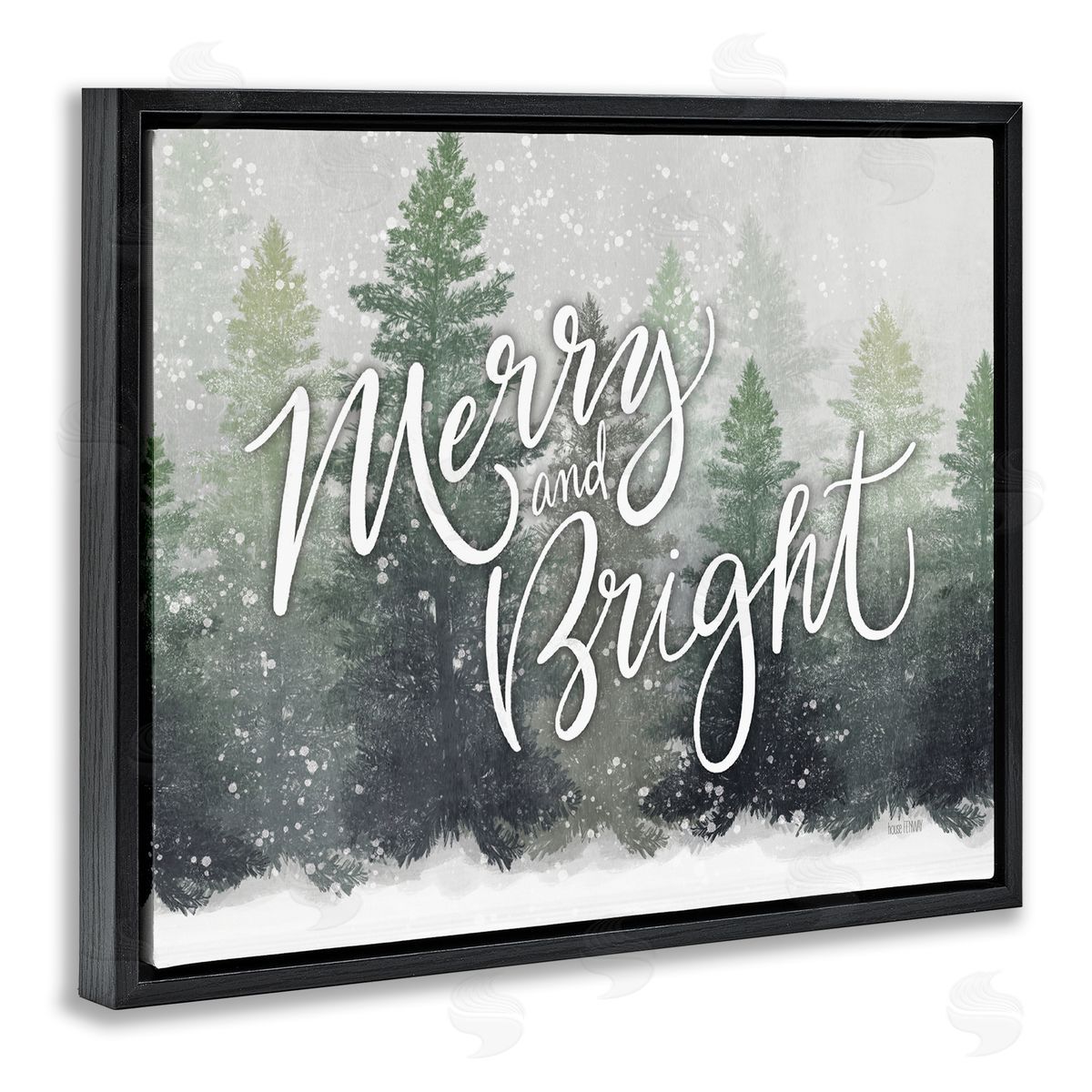 House Fenway Merry & Bright Scenic Niveous Winter Forest Landscape Black Floating Frame Canvas Wall Art Print