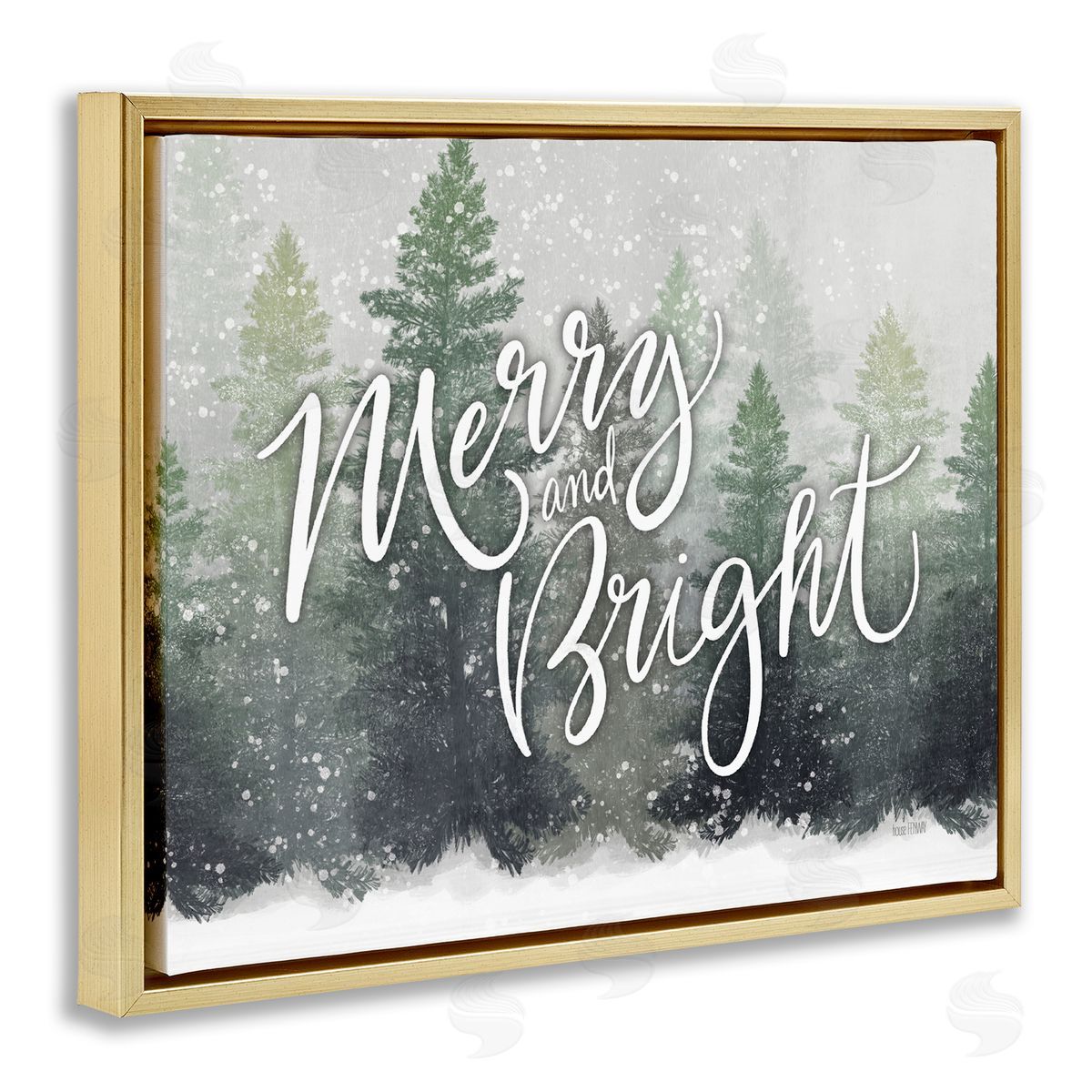 House Fenway Merry & Bright Scenic Niveous Winter Forest Landscape Gold Floating Frame Canvas Wall Art Print