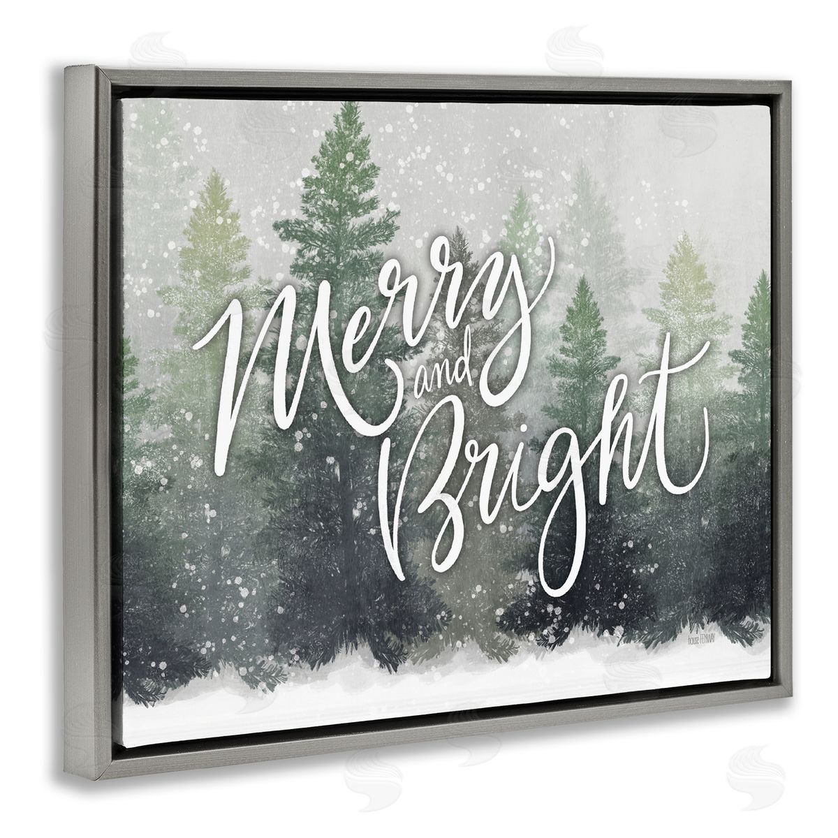 House Fenway Merry & Bright Scenic Niveous Winter Forest Landscape Gray Floating Frame Canvas Wall Art Print