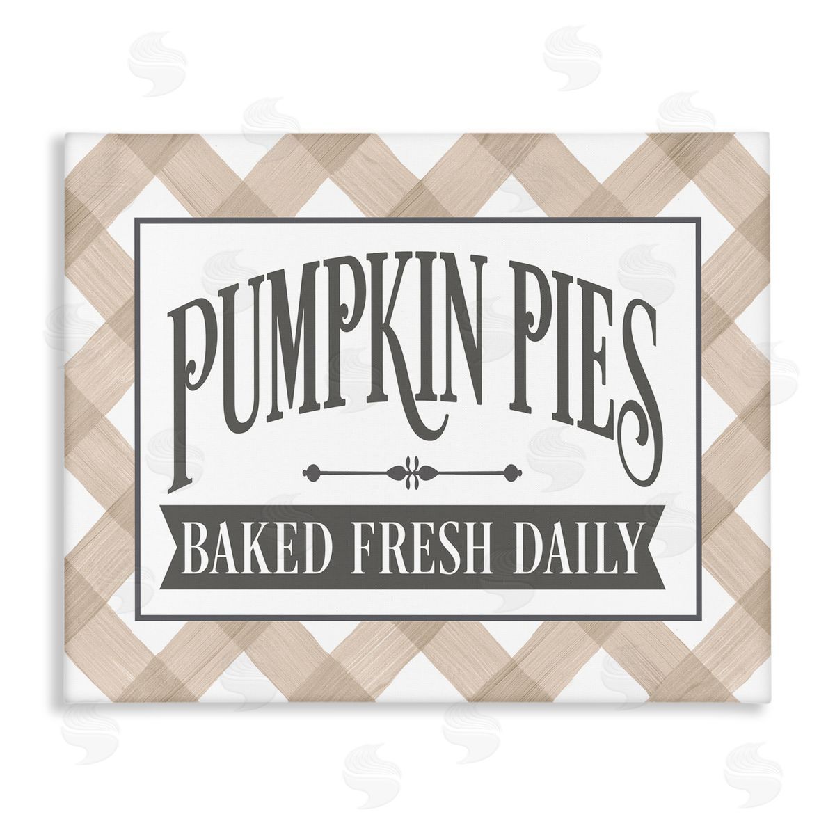 Lettered and Lined Pumpkin Pies Baked Fresh Seasonal Tartan Sign Stretched Canvas Wall Art Print