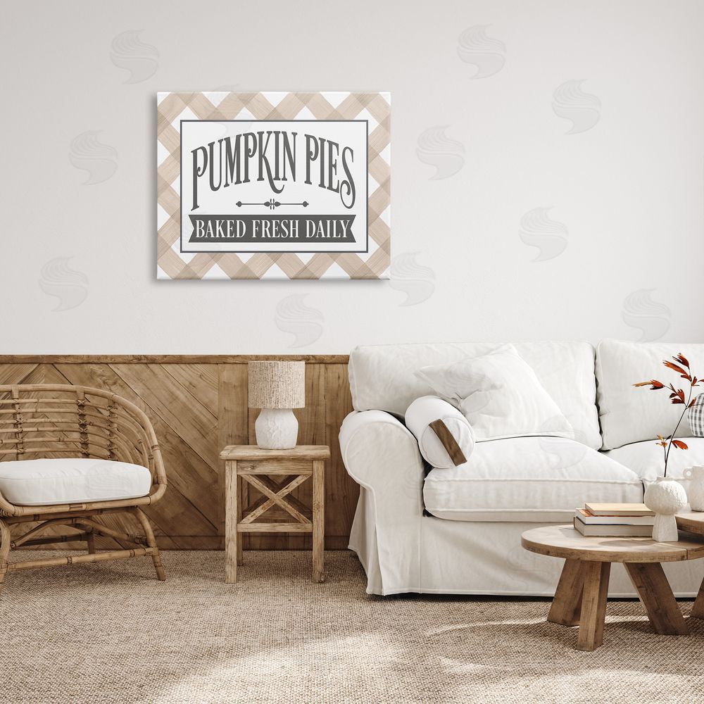 Lettered and Lined Pumpkin Pies Baked Fresh Seasonal Tartan Sign Canvas Wall Art Print in Room