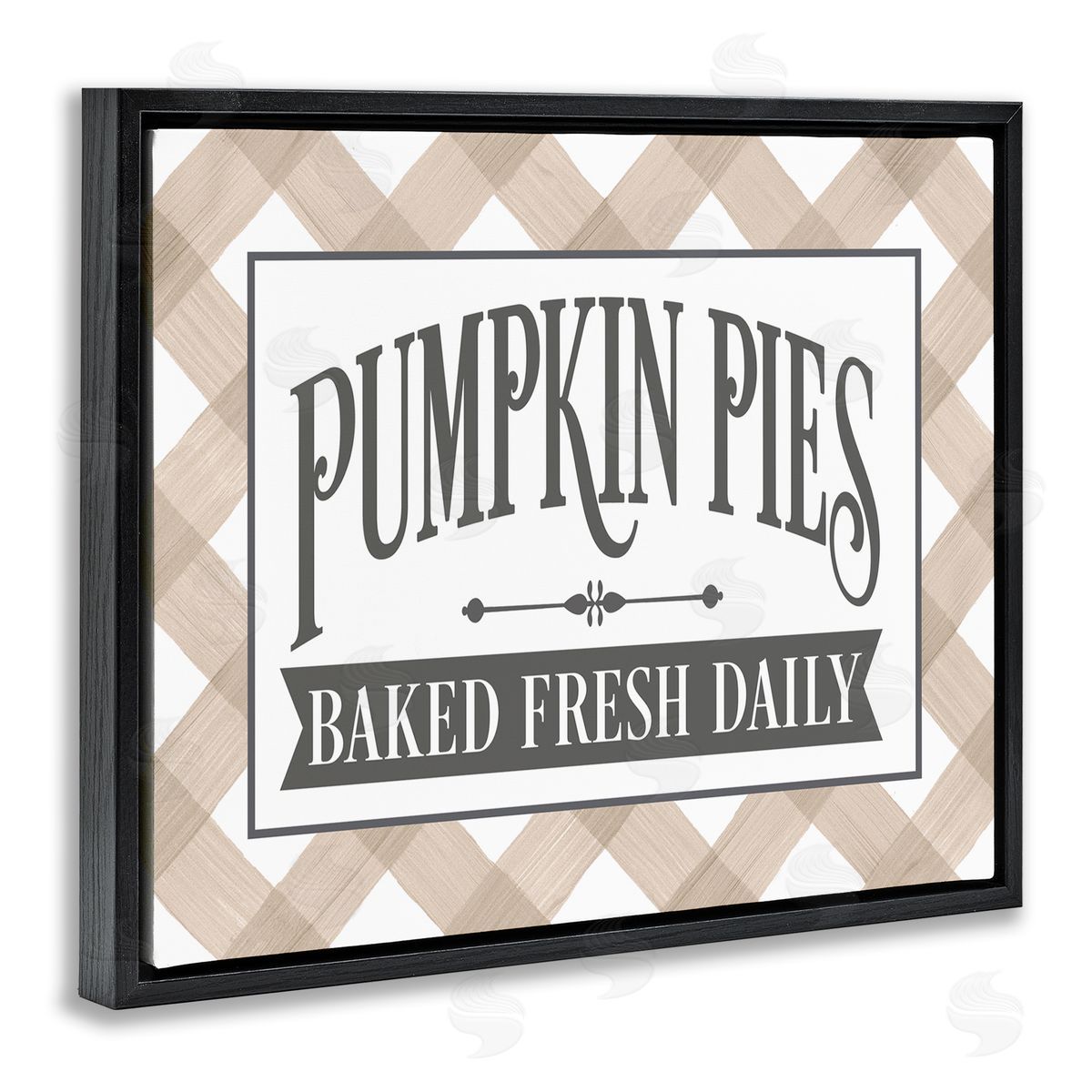 Lettered and Lined Pumpkin Pies Baked Fresh Seasonal Tartan Sign Black Floating Frame Canvas Wall Art Print