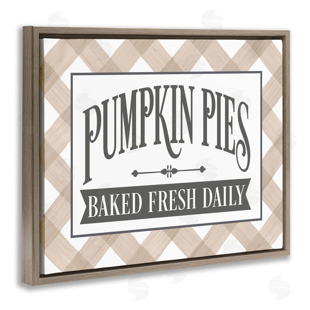 Lettered and Lined Pumpkin Pies Baked Fresh Seasonal Tartan Sign Brown Floating Frame Canvas Wall Art Print