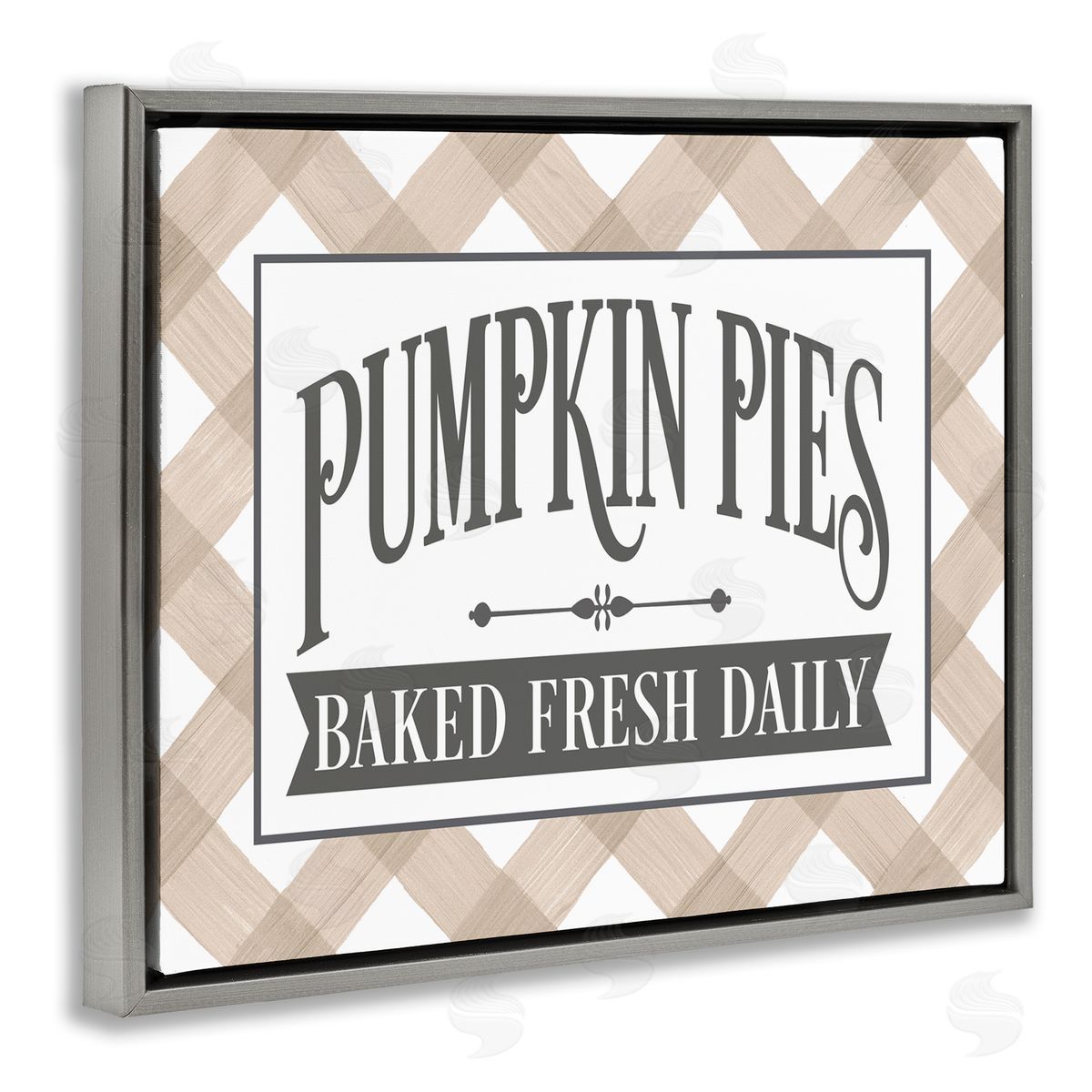 Lettered and Lined Pumpkin Pies Baked Fresh Seasonal Tartan Sign Gray Floating Frame Canvas Wall Art Print