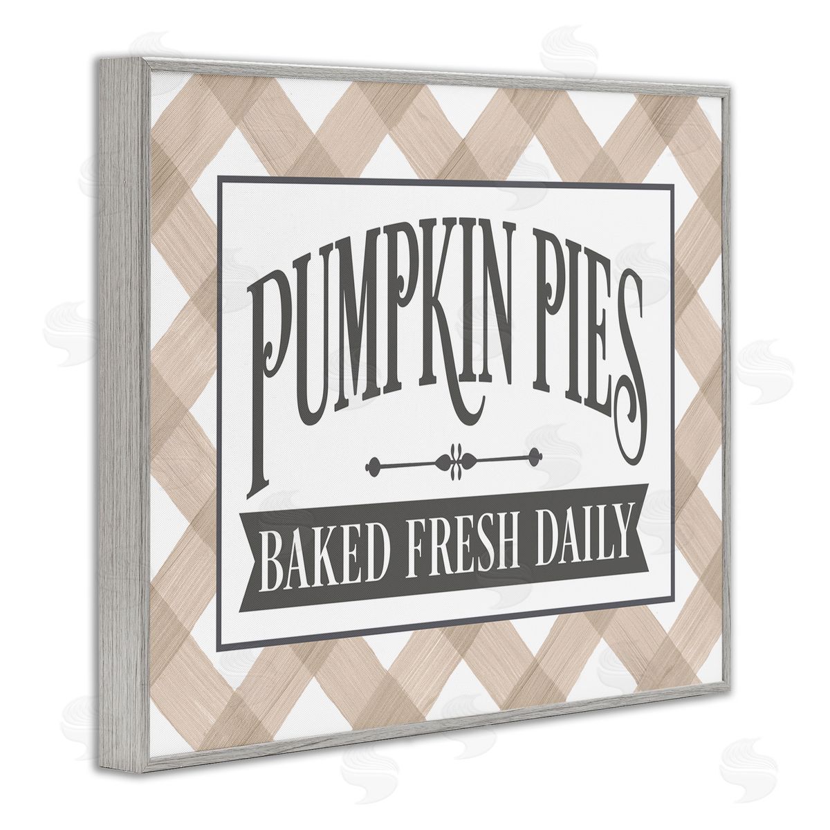 Lettered and Lined Pumpkin Pies Baked Fresh Seasonal Tartan Sign Gray Framed Giclee Wall Art Print