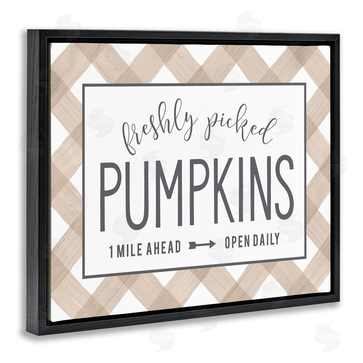 Lettered and Lined Freshly Picked Pumpkins Country Farm Plaid Sign  Black Floating Frame Canvas Wall Art Print