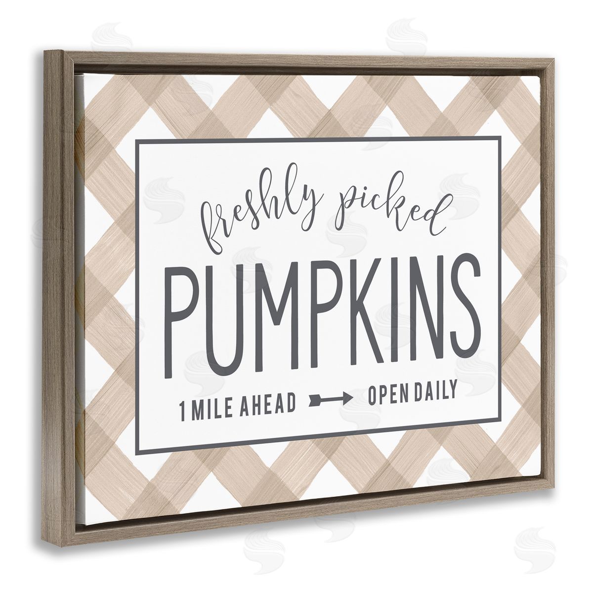 Lettered and Lined Freshly Picked Pumpkins Country Farm Plaid Sign  Brown Floating Frame Canvas Wall Art Print