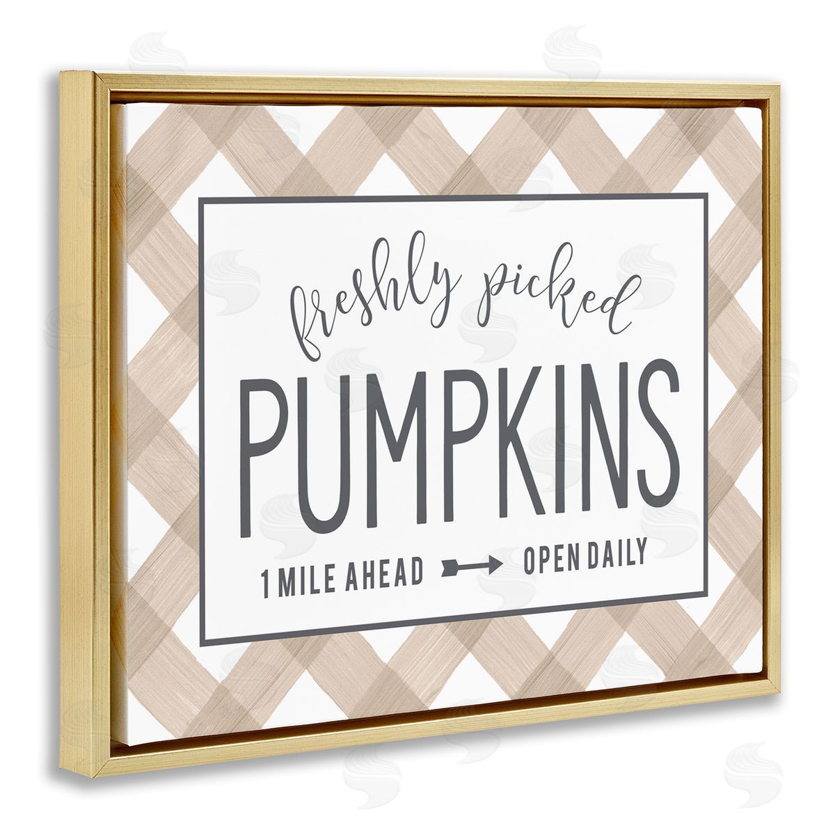 Lettered and Lined Freshly Picked Pumpkins Country Farm Plaid Sign  Gold Floating Frame Canvas Wall Art Print