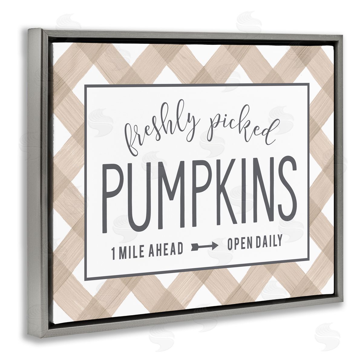 Lettered and Lined Freshly Picked Pumpkins Country Farm Plaid Sign  Gray Floating Frame Canvas Wall Art Print