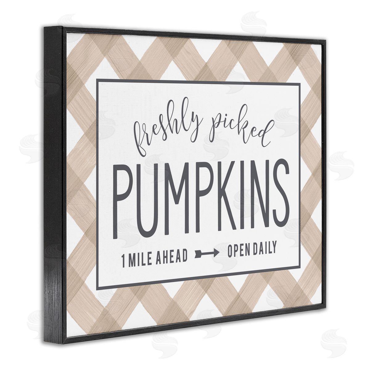 Lettered and Lined Freshly Picked Pumpkins Country Farm Plaid Sign  Black Framed Giclee Wall Art Print