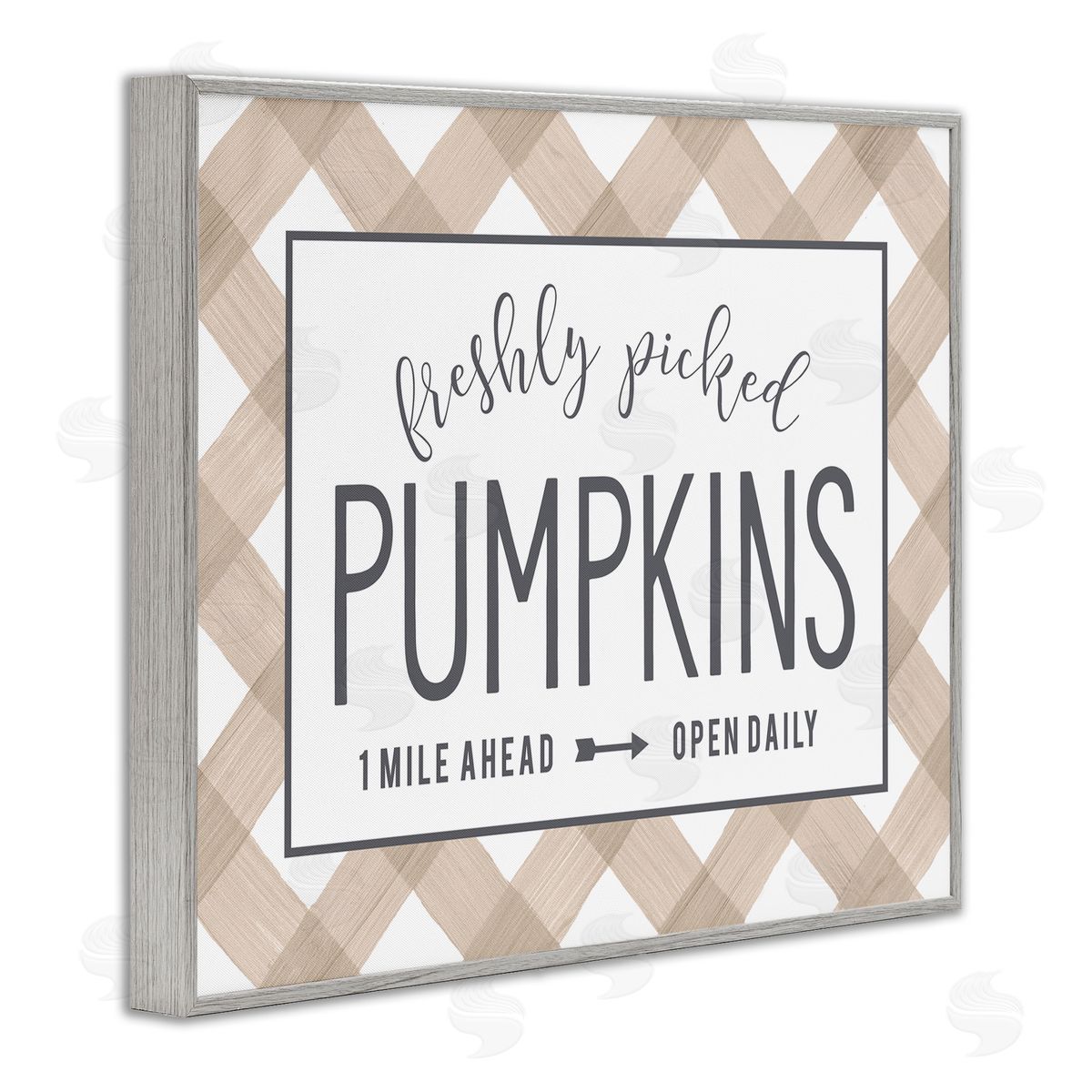 Lettered and Lined Freshly Picked Pumpkins Country Farm Plaid Sign  Gray Framed Giclee Wall Art Print