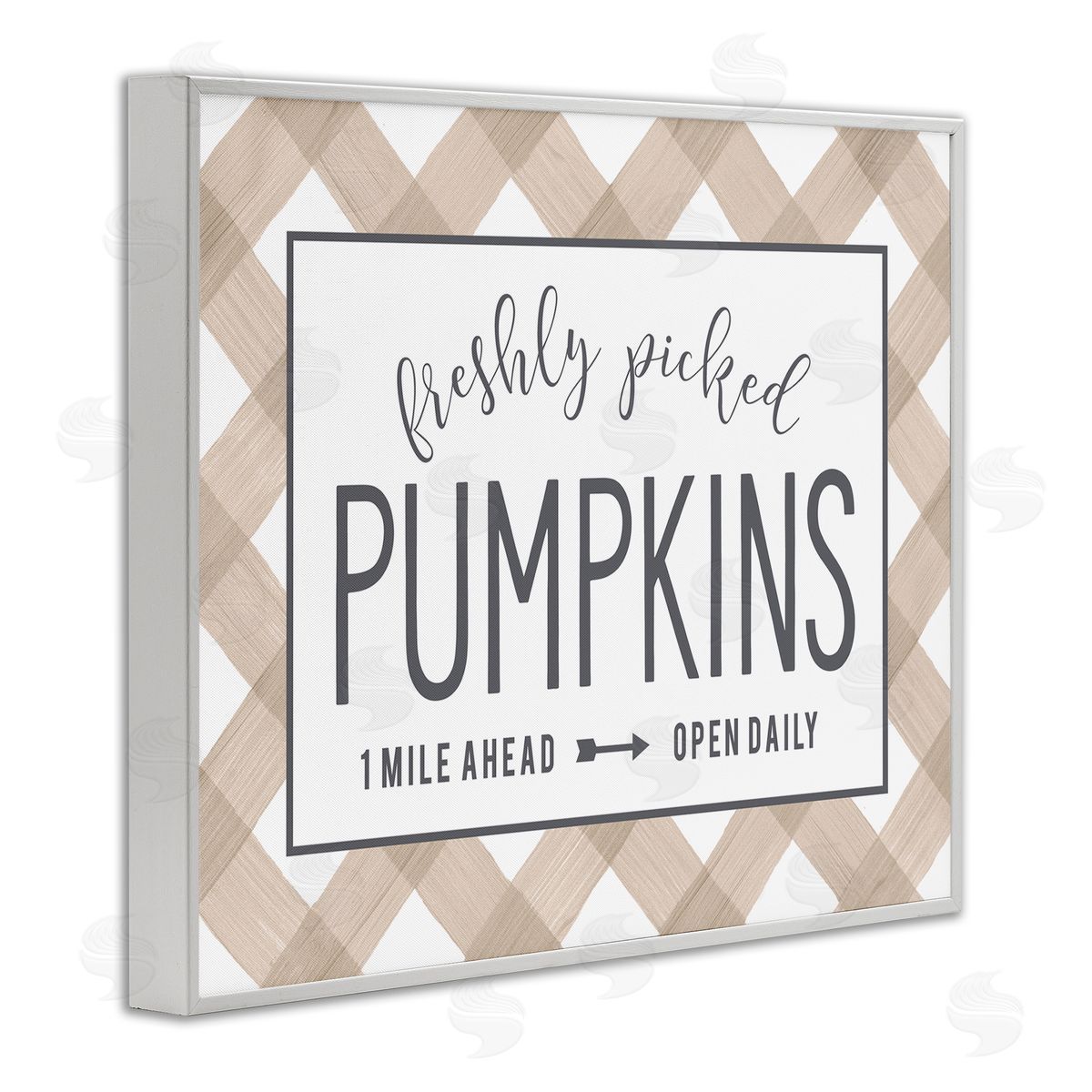 Lettered and Lined Freshly Picked Pumpkins Country Farm Plaid Sign  White Framed Giclee Wall Art Print