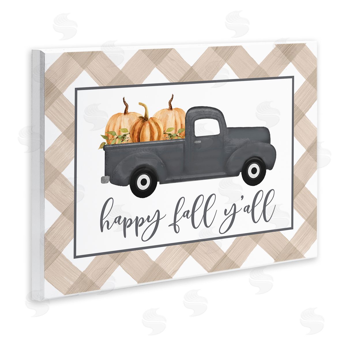 Lettered and Lined Happy Fall Y'all Vintage Truck Carrying Pumpkins Wall Plaque Art Print
