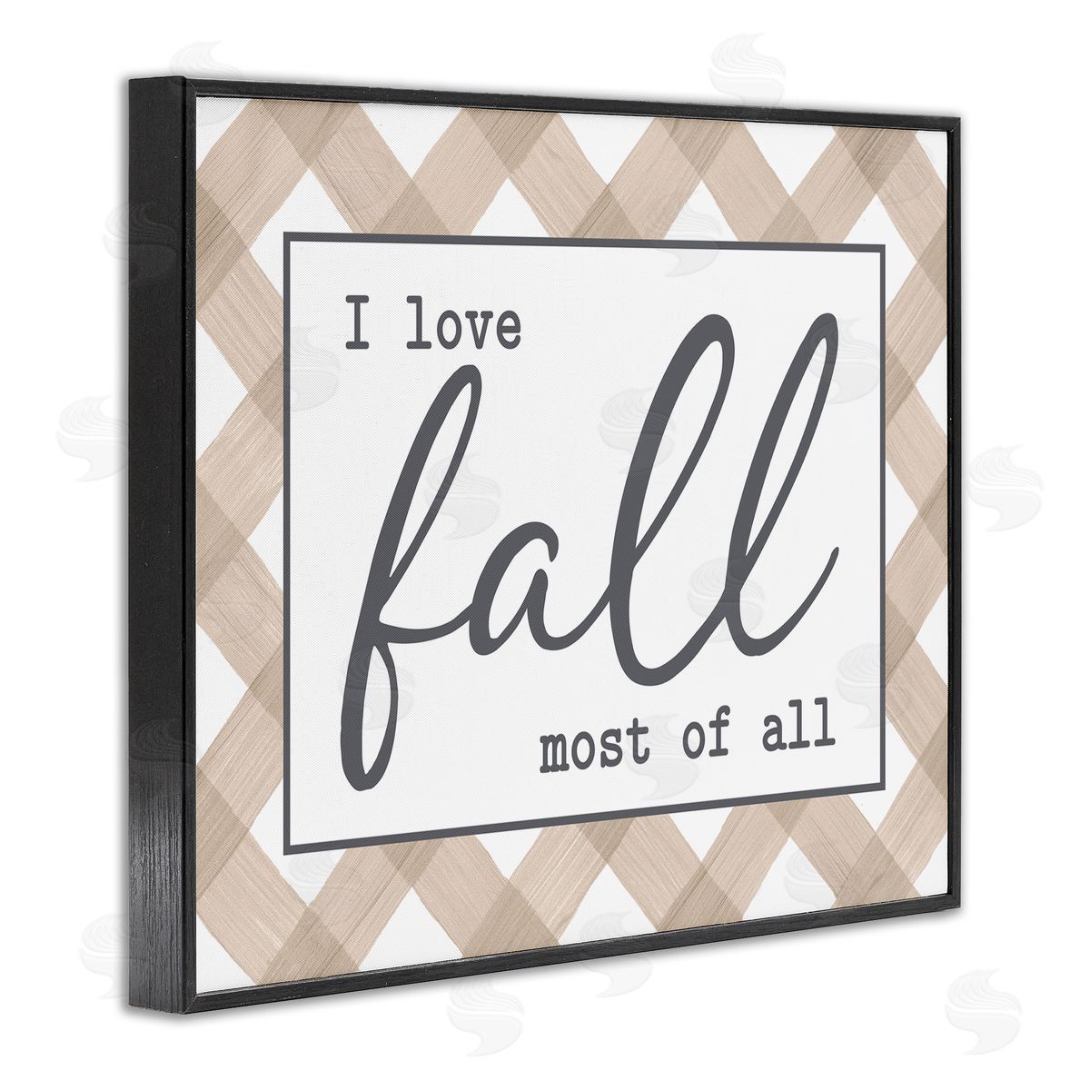Lettered and Lined Love Fall Most Of All Autumn Calligraphy Plaid Sign Black Framed Giclee Wall Art Print