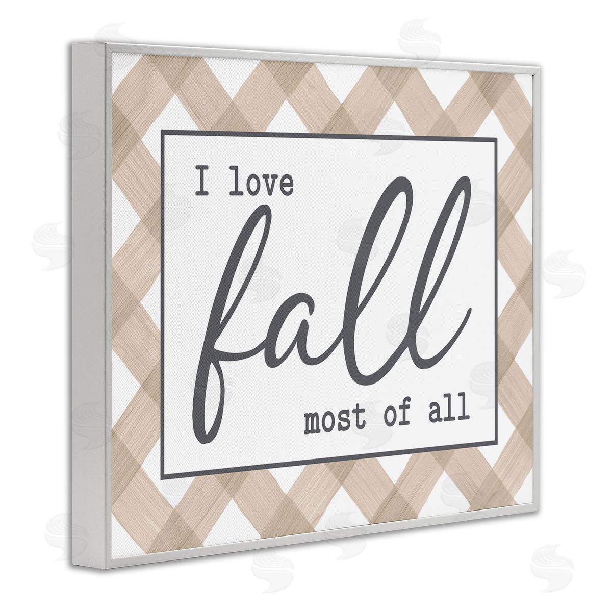 Lettered and Lined Love Fall Most Of All Autumn Calligraphy Plaid Sign White Framed Giclee Wall Art Print