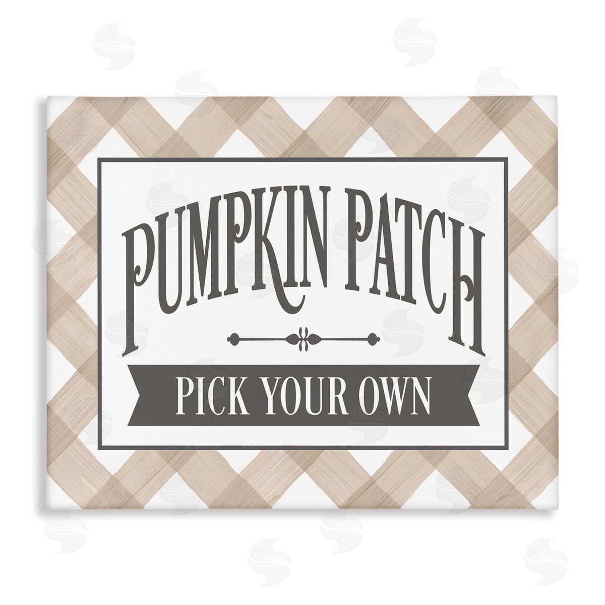 Lettered and Lined Pumpkin Patch Country Sign Autumnal Beige Plaid Stretched Canvas Wall Art Print