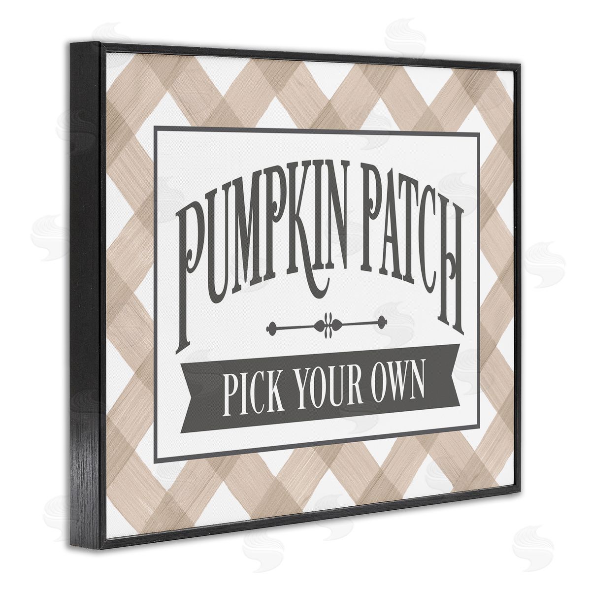 Lettered and Lined Pumpkin Patch Country Sign Autumnal Beige Plaid Black Framed Giclee Wall Art Print
