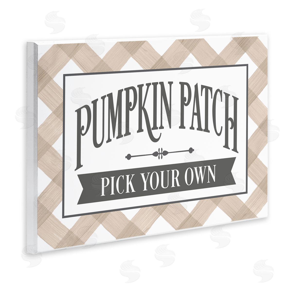 Lettered and Lined Pumpkin Patch Country Sign Autumnal Beige Plaid Wall Plaque Art Print