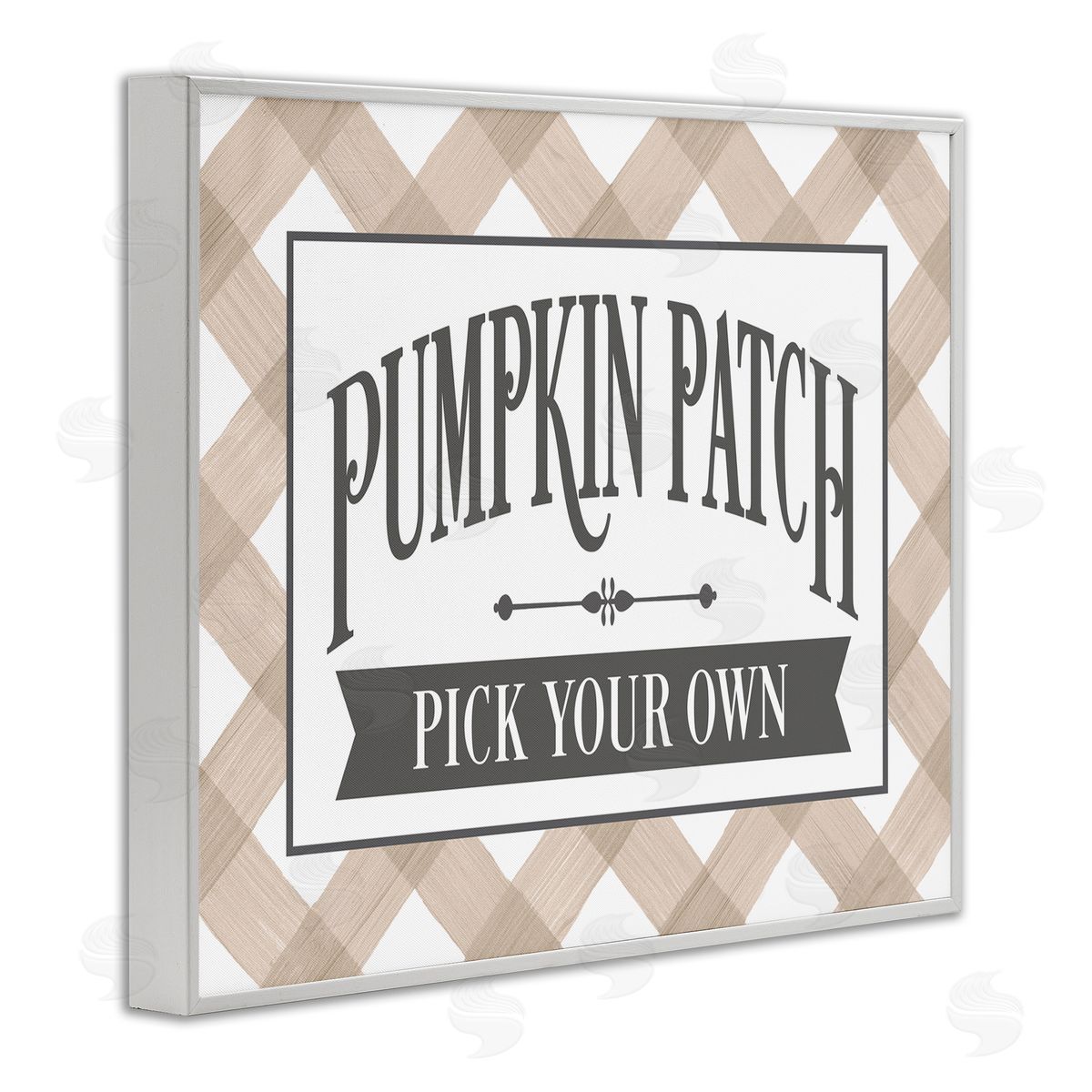Lettered and Lined Pumpkin Patch Country Sign Autumnal Beige Plaid White Framed Giclee Wall Art Print