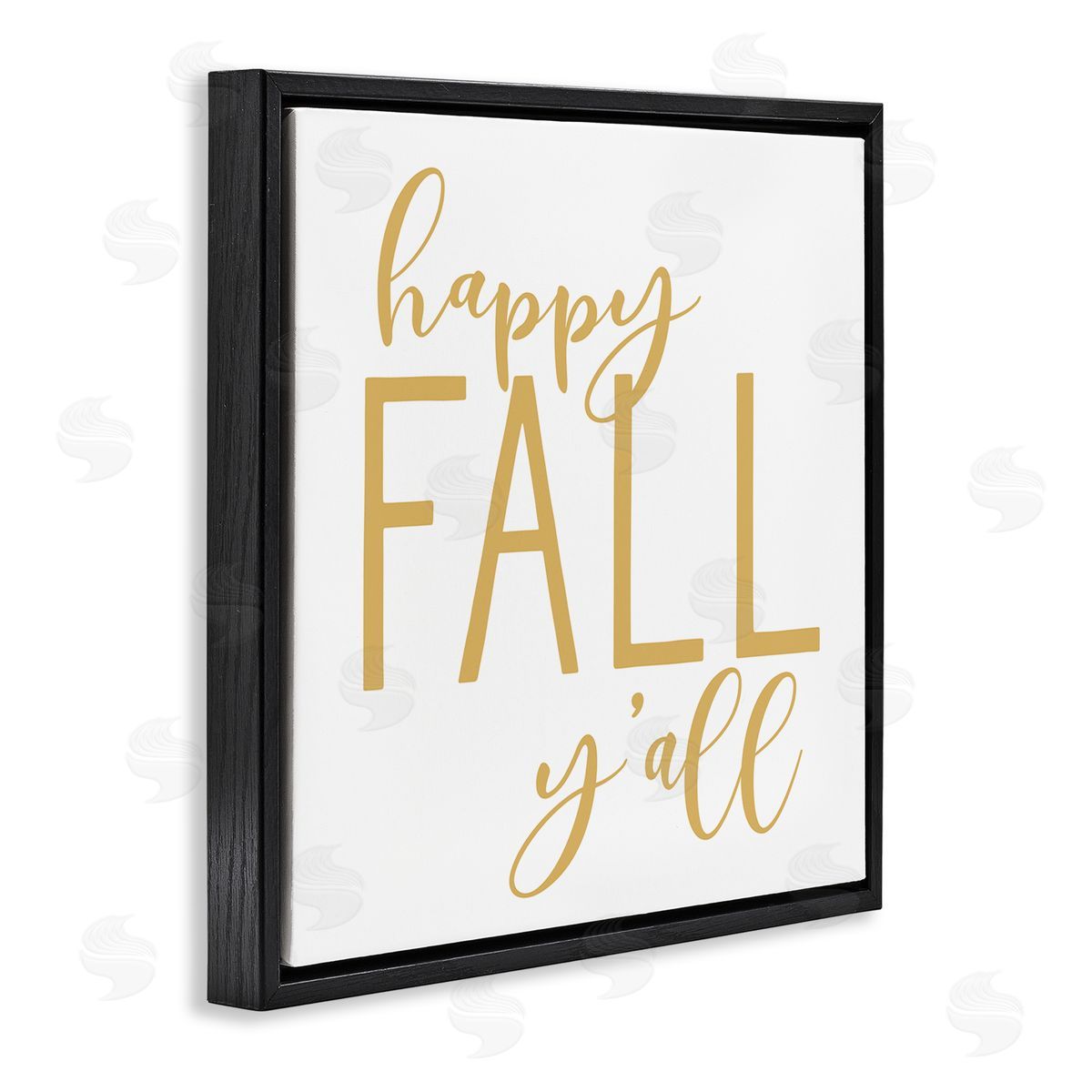 Lettered and Lined Happy Fall Y'all Casual Yellow Seasonal Typography Black Floating Frame Canvas Wall Art Print