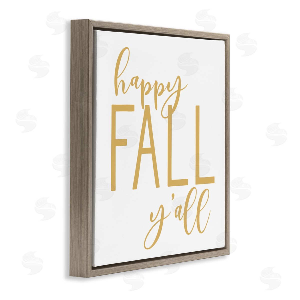Lettered and Lined Happy Fall Y'all Casual Yellow Seasonal Typography Brown Floating Frame Canvas Wall Art Print