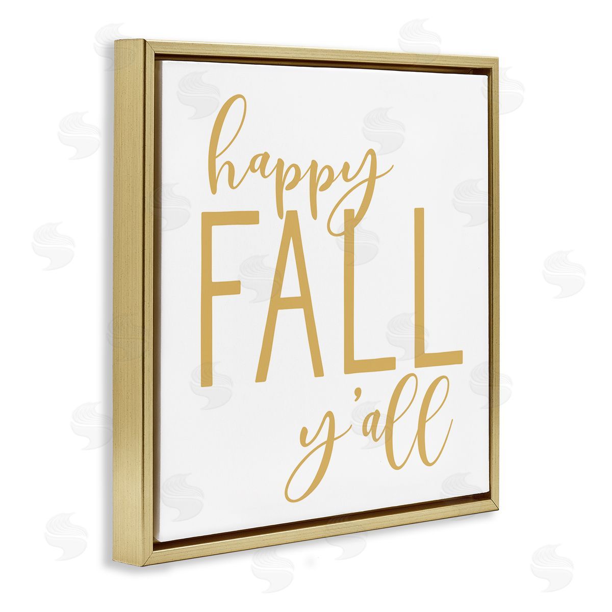 Lettered and Lined Happy Fall Y'all Casual Yellow Seasonal Typography Gold Floating Frame Canvas Wall Art Print