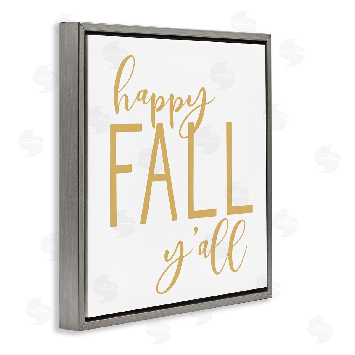 Lettered and Lined Happy Fall Y'all Casual Yellow Seasonal Typography Gray Floating Frame Canvas Wall Art Print