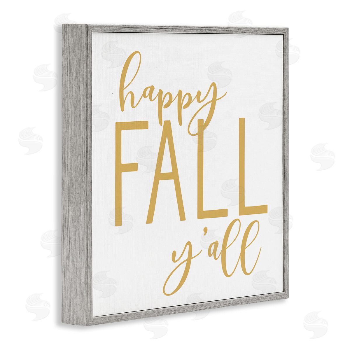 Lettered and Lined Happy Fall Y'all Casual Yellow Seasonal Typography Gray Framed Glicee Wall Art Print