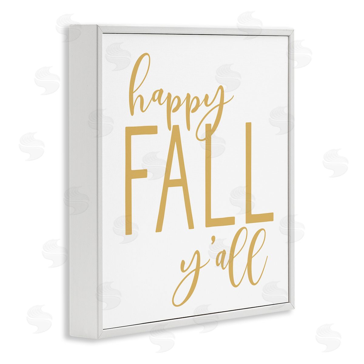 Lettered and Lined Happy Fall Y'all Casual Yellow Seasonal Typography White Framed Glicee Wall Art Print