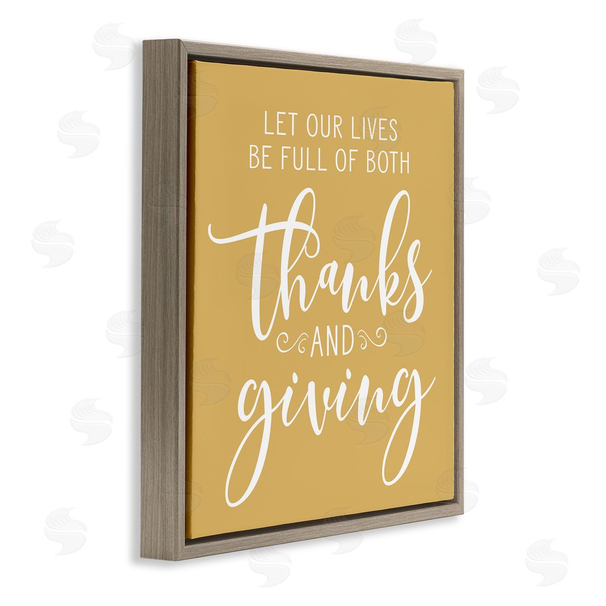 Lettered and Lined Uplifting Thanksgiving Calligraphy Phrase Warm Yellow Design Brown Floating Frame Canvas Wall Art Print