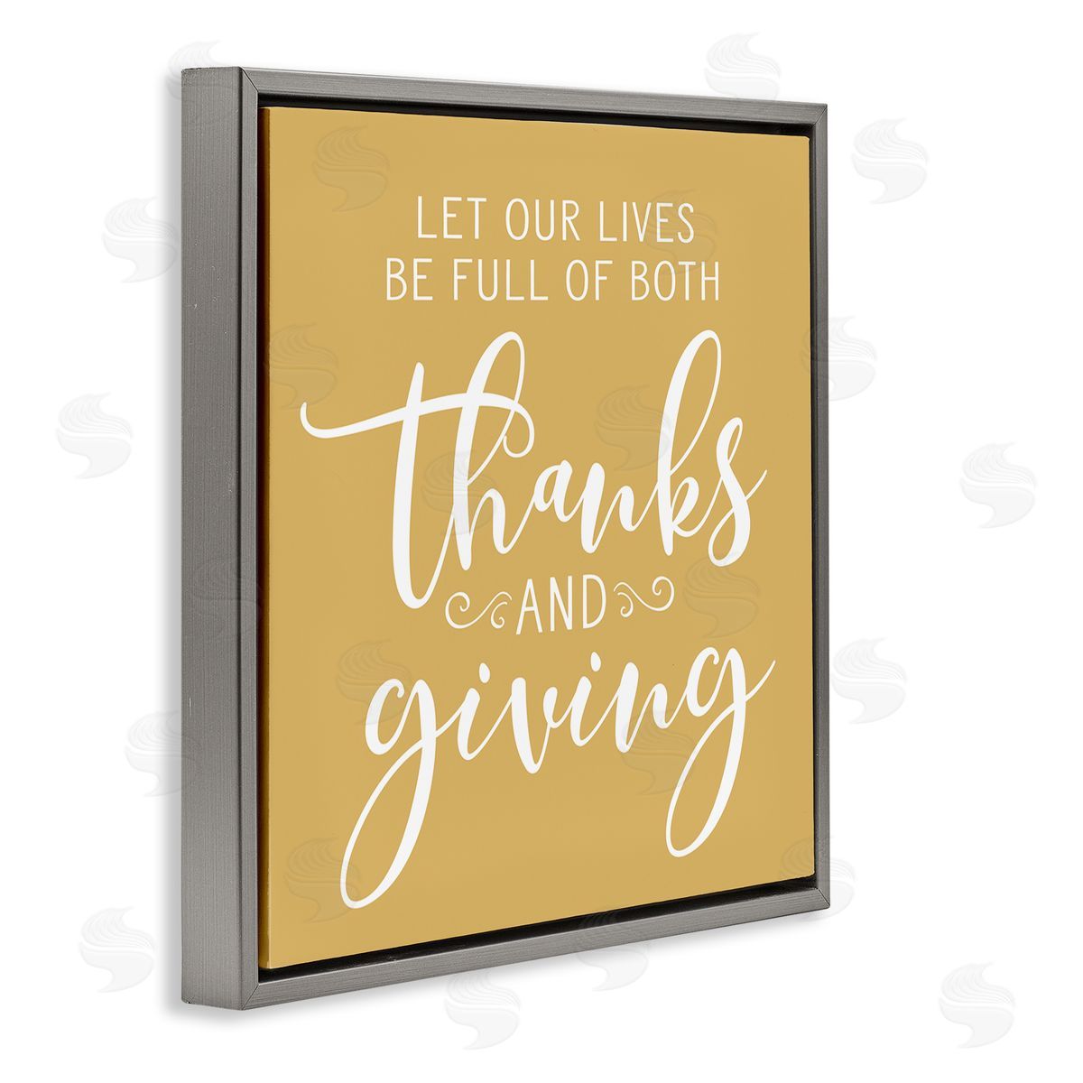 Lettered and Lined Uplifting Thanksgiving Calligraphy Phrase Warm Yellow Design Gray Floating Frame Canvas Wall Art Print