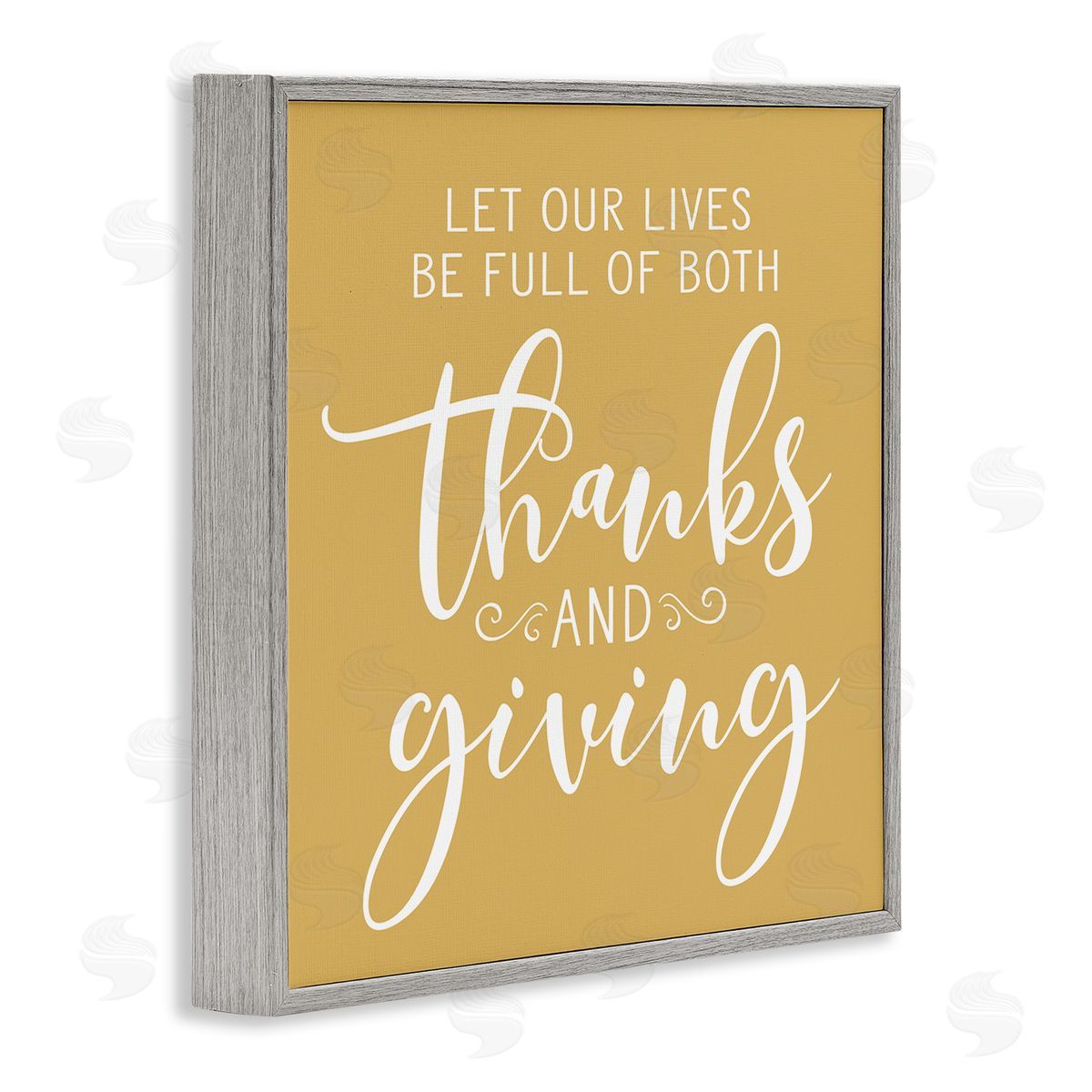 Lettered and Lined Uplifting Thanksgiving Calligraphy Phrase Warm Yellow Design Gray Framed Glicee Wall Art Print