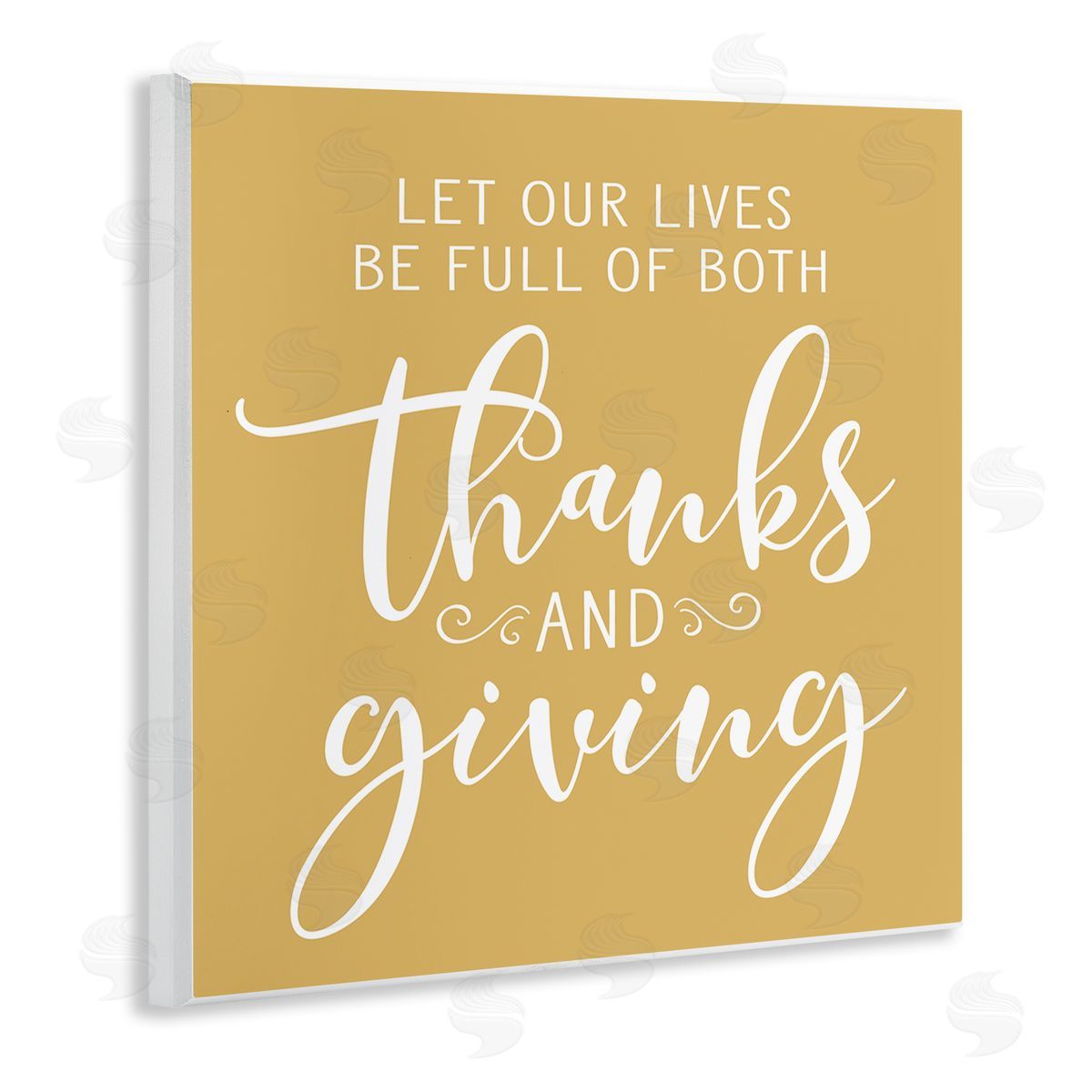 Lettered and Lined Uplifting Thanksgiving Calligraphy Phrase Warm Yellow Design Wooden Wall Plaque Art Print