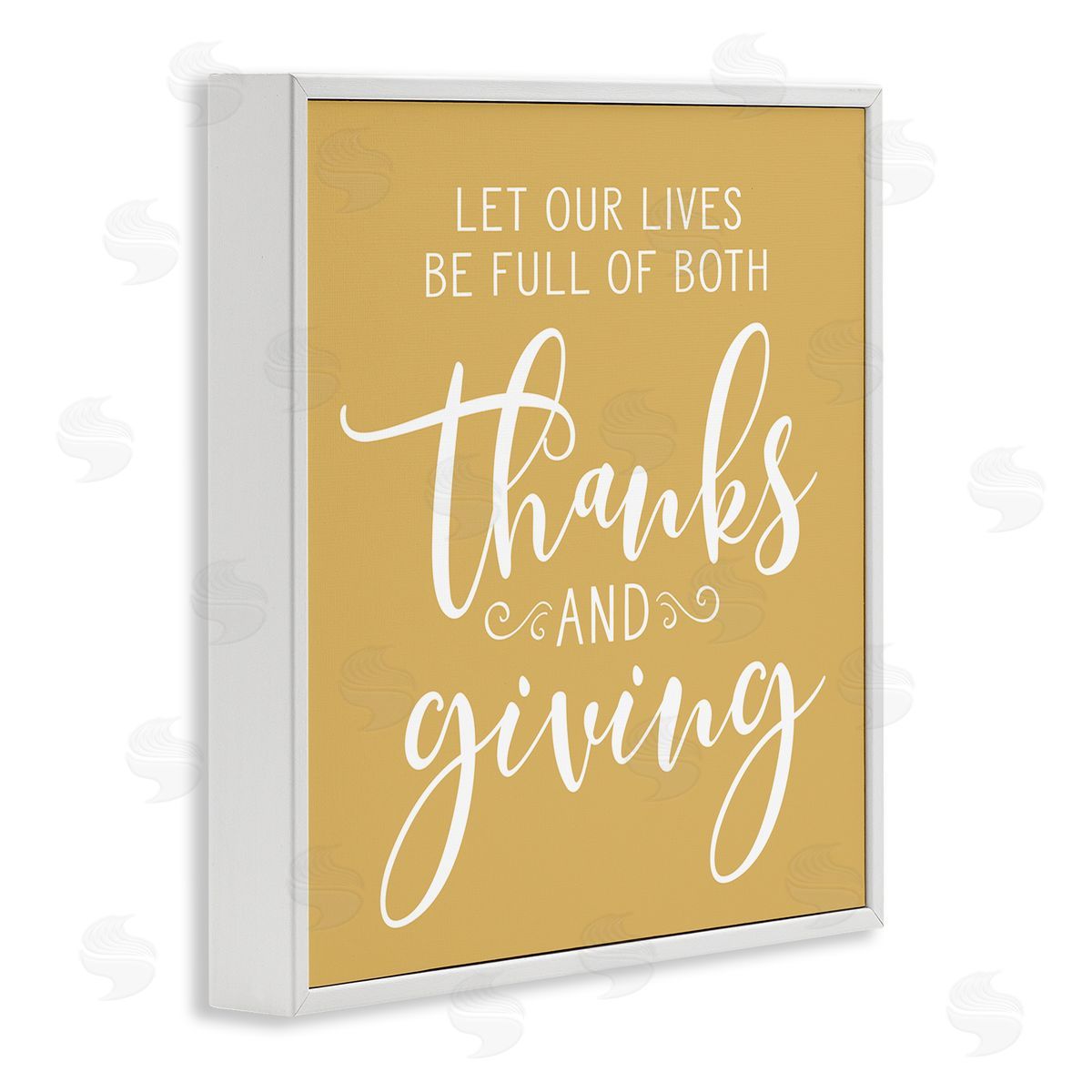 Lettered and Lined Uplifting Thanksgiving Calligraphy Phrase Warm Yellow Design White Framed Glicee Wall Art Print