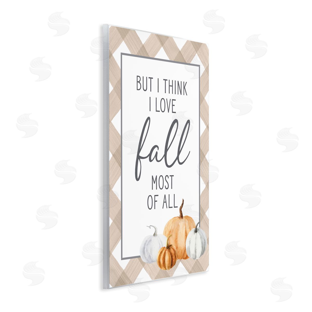 Lettered and Lined Love Fall Most Of All Autumn Pumpkins Plaid  Wall Plaque Art Print