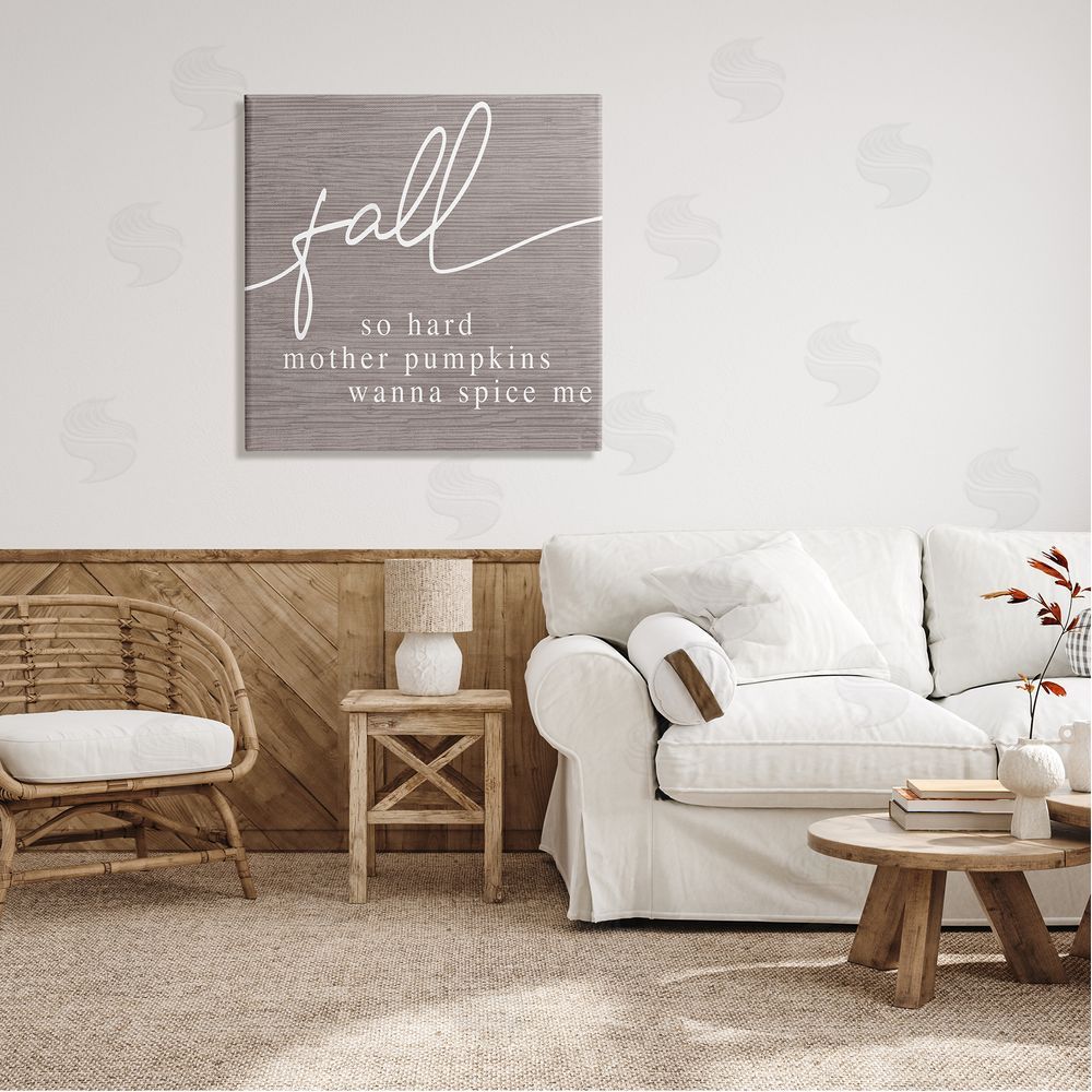 Stupell Studio Humorous Fall Phrase Rustic Pattern Autumn Typography Canvas Wall Art in Room
