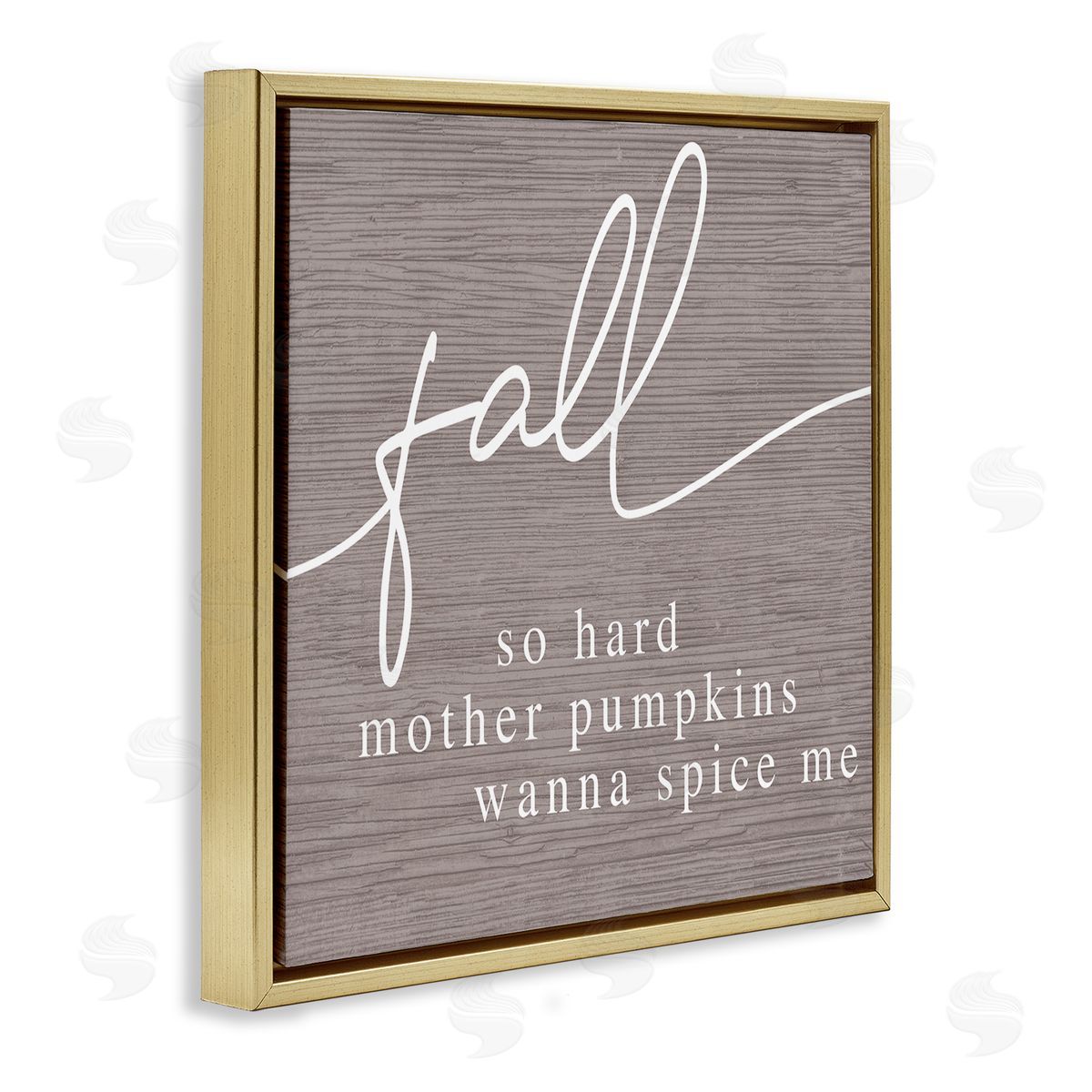 Stupell Studio Humorous Fall Phrase Rustic Pattern Autumn Typography Gold Floating Frame Canvas Wall Art Print