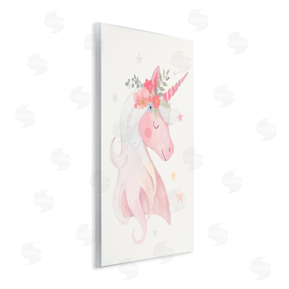 Victoria Barnes Pastel Smiling Unicorn Pink Flower Blossom Crown Wall Plaque Art Print