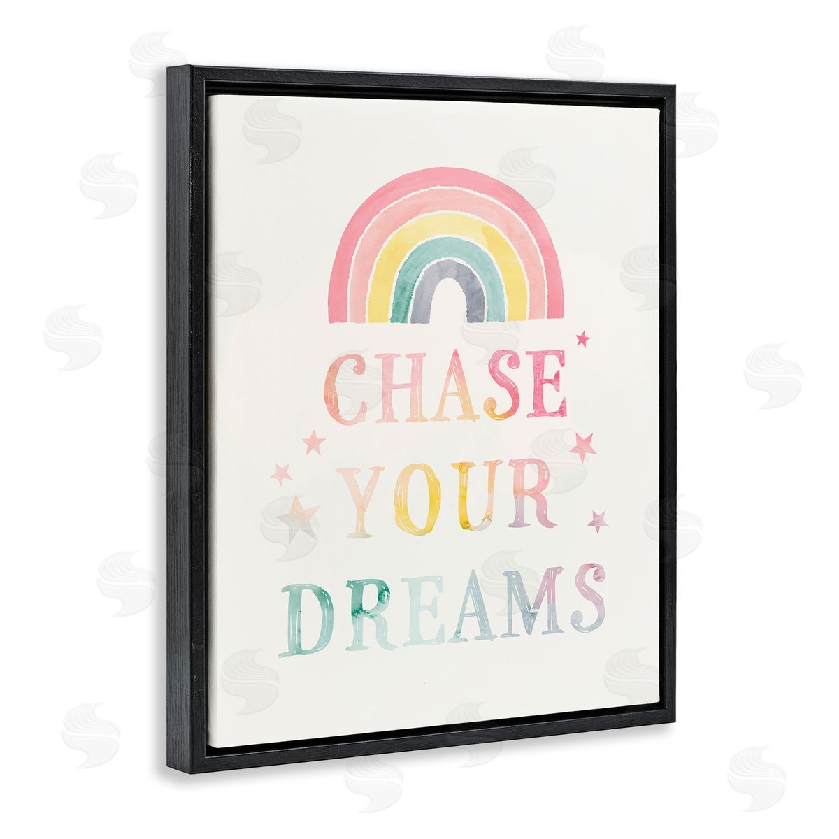 Victoria Barnes Chase Your Dreams Starry Rainbow Watercolor Detail  Black Floating Frame Canvas Wall Art Print