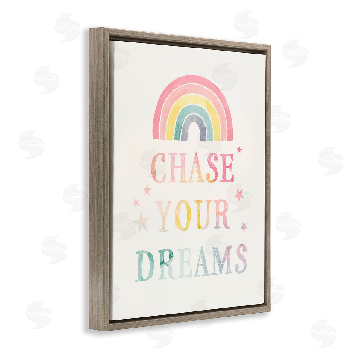 Victoria Barnes Chase Your Dreams Starry Rainbow Watercolor Detail  Brown Floating Frame Canvas Wall Art Print