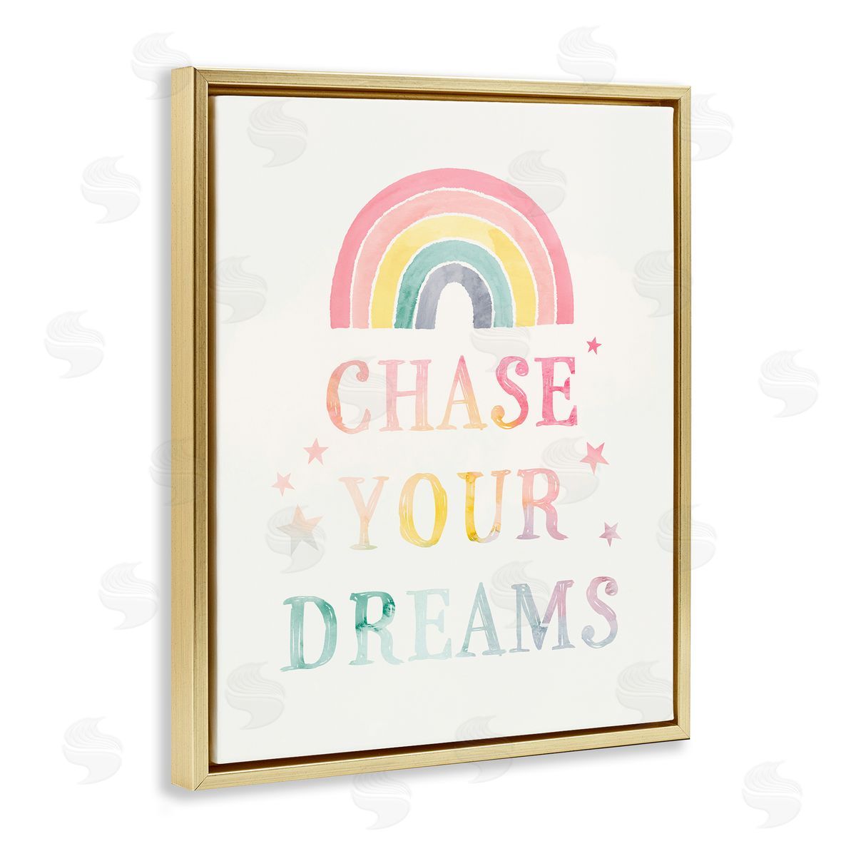 Victoria Barnes Chase Your Dreams Starry Rainbow Watercolor Detail  Gold Floating Frame Canvas Wall Art Print