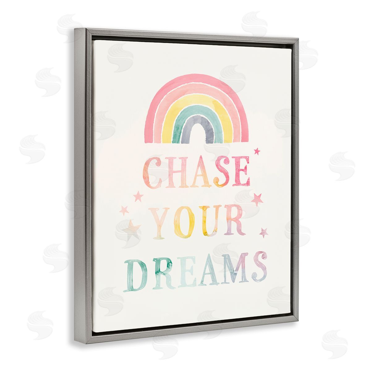 Victoria Barnes Chase Your Dreams Starry Rainbow Watercolor Detail  Gray Floating Frame Canvas Wall Art Print