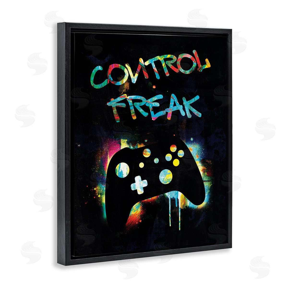 Victoria Barnes Control Freak Game Controller Graffiti Street  Black Floating Frame Canvas Wall Art Print