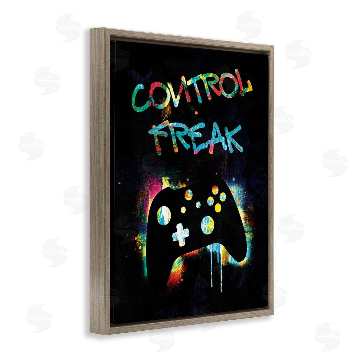 Victoria Barnes Control Freak Game Controller Graffiti Street  Brown Floating Frame Canvas Wall Art Print