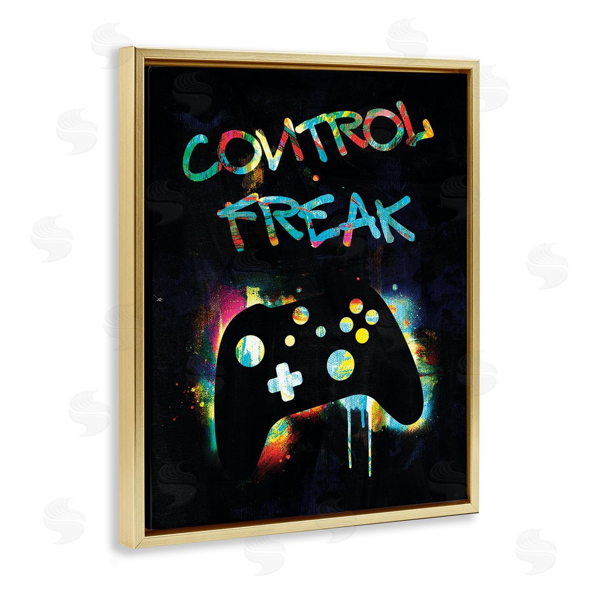 Victoria Barnes Control Freak Game Controller Graffiti Street  Gold Floating Frame Canvas Wall Art Print