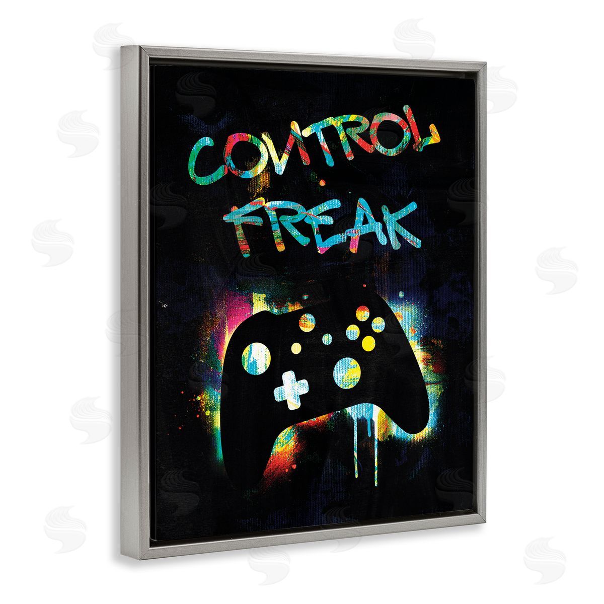 Victoria Barnes Control Freak Game Controller Graffiti Street  Gray Floating Frame Canvas Wall Art Print